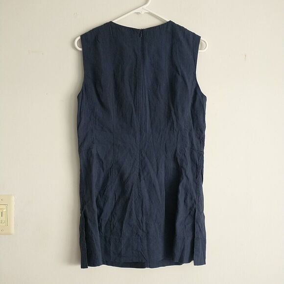 MM LAFLEUR Top Tunic Blouse Women 8 Blue The Angelina Stretch Linen Blend Office - Picture 4 of 7